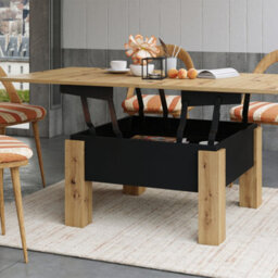 Heze Furniture Ozma 2 In 1 Extending Coffee / Dining Table 90-180Cm - Artisan Oak / Black - thumbnail 2