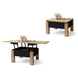 Heze Furniture Ozma 2 In 1 Extending Coffee / Dining Table 90-180Cm - Artisan Oak / Black - thumbnail 6
