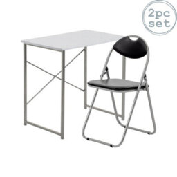 Harbour Housewares Industrial Office Desk & Chair Set - White/black - Durable Compact Wooden Computer Bedroom Study Desk & Chair