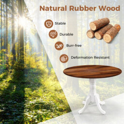 Costway Wooden Dining Table With Round Tabletop & Curved Trestle Legs-Brown - thumbnail 6