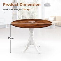 Costway Wooden Dining Table With Round Tabletop & Curved Trestle Legs-Brown - thumbnail 2