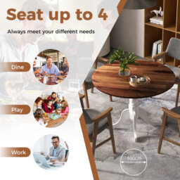 Costway Wooden Dining Table With Round Tabletop & Curved Trestle Legs-Brown - thumbnail 4