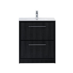 Royal Bathrooms Livora 700mm Black Woodgrain Floor Standing Bathroom Vanity Unit 2 Drawer Storage Cabinet With Ceramic Basin - thumbnail 5