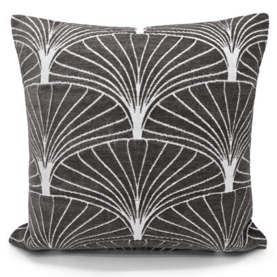 Velosso Soft Touch Chenille Decorative Cushion, Zip Closure, Stylish Cotton Chenille Sofa Cushion, Contemporary Style - Charcoal