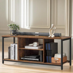 Pirlo Plush 120Cm Wide Tv Stand Cabinet With Open Shelves Rustic Brown Furniture - thumbnail 3