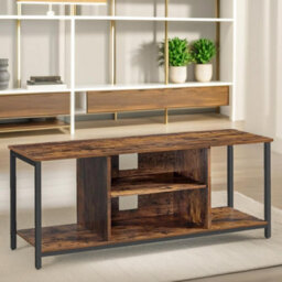 Pirlo Plush 120Cm Wide Tv Stand Cabinet With Open Shelves Rustic Brown Furniture - thumbnail 4