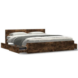 Berkfield Bed Frame With Headboard Without Mattress Smoked Oak 180X200 Cm Super King - thumbnail 4