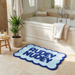 Allure Bath Fashions Rudey Nudey Slogan Scalloped Bath Mat Non Slip Bathroom Rug (Blue) - thumbnail 3
