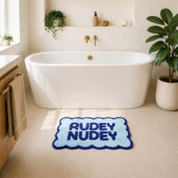 Allure Bath Fashions Rudey Nudey Slogan Scalloped Bath Mat Non Slip Bathroom Rug (Blue) - thumbnail 6