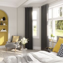 GoodHome Vestris Grey Plain Blackout & Thermal Eyelet Curtain (W)167Cm (L)183Cm, Pair - thumbnail 2