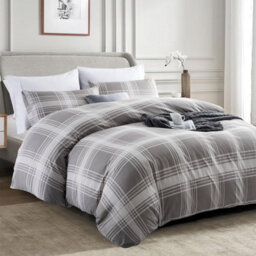 Ameha Printed Duvet Cover 3Piece Set Quilt Microfiber With Matching Pillowcase (Grey Check, Super King 260X220Cm) - thumbnail 3