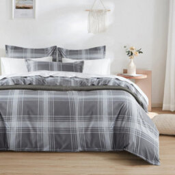 Ameha Printed Duvet Cover 3Piece Set Quilt Microfiber With Matching Pillowcase (Grey Check, Super King 260X220Cm) - thumbnail 4
