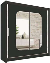 Sliding Wardrobes 4 u LTD Modern Wardrobe With Led Light Double Sliding Door Mirrored Wardrobe - Black 203Cm - thumbnail 2