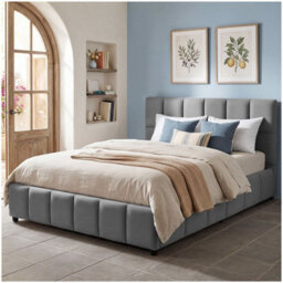Tectake Upholstered Bed Set With Mattress, 2 Firmness Levels, 250 Kg 180 X 200 Cm -  30 Cm -  Dark Grey Velvet Look - thumbnail 1