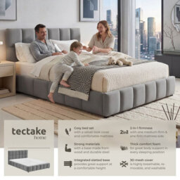 Tectake Upholstered Bed Set With Mattress, 2 Firmness Levels, 250 Kg 180 X 200 Cm -  30 Cm -  Dark Grey Velvet Look - thumbnail 2