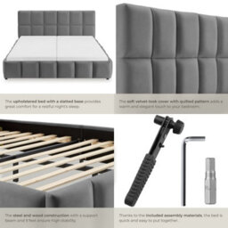 Tectake Upholstered Bed Set With Mattress, 2 Firmness Levels, 250 Kg 180 X 200 Cm -  30 Cm -  Dark Grey Velvet Look - thumbnail 5