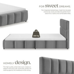Tectake Upholstered Bed Set With Mattress, 2 Firmness Levels, 250 Kg 180 X 200 Cm -  30 Cm -  Dark Grey Velvet Look - thumbnail 3