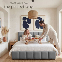 Tectake Upholstered Bed Set With Mattress, 2 Firmness Levels, 250 Kg 180 X 200 Cm -  30 Cm -  Dark Grey Velvet Look - thumbnail 9