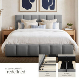 Tectake Upholstered Bed Set With Mattress, 2 Firmness Levels, 250 Kg 180 X 200 Cm -  30 Cm -  Dark Grey Velvet Look - thumbnail 7