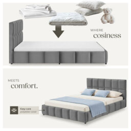 Tectake Upholstered Bed Set With Mattress, 2 Firmness Levels, 250 Kg 180 X 200 Cm -  30 Cm -  Dark Grey Velvet Look - thumbnail 8