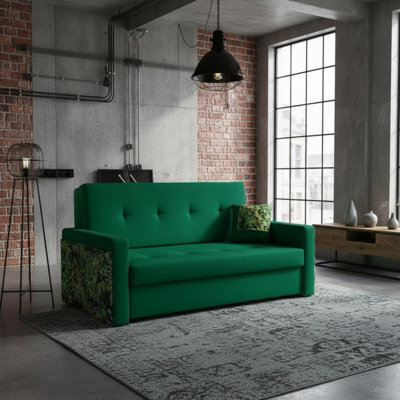 Viva Mel Iii Living Room Sofa Bed With Wavy Springs Wooden Legs Wooden Frame And Bedding Storage 160X98X86Cm Dark Green - image 1