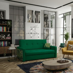 Viva Mel Iii Living Room Sofa Bed With Wavy Springs Wooden Legs Wooden Frame And Bedding Storage 160X98X86Cm Dark Green - thumbnail 2