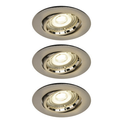GoodHome Salk Brushed Chrome Nickel Effect Adjustable Led Neutral White Downlight 4.8W Ip20, Pack Of 3 - image 1