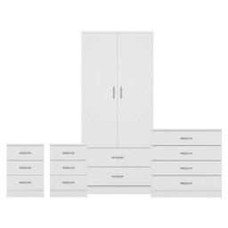 Lassic Vida Designs Riano 4 Piece Bedroom Set (3 Drawer Bedside Chest, 4 Drawer Chest, 2 Door 2 Drawer Wardrobe), White - thumbnail 8