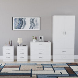 Lassic Vida Designs Riano 4 Piece Bedroom Set (3 Drawer Bedside Chest, 4 Drawer Chest, 2 Door 2 Drawer Wardrobe), White - thumbnail 7