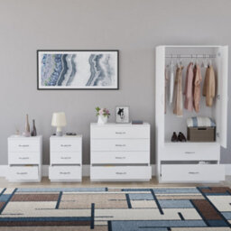 Lassic Vida Designs Riano 4 Piece Bedroom Set (3 Drawer Bedside Chest, 4 Drawer Chest, 2 Door 2 Drawer Wardrobe), White - thumbnail 2