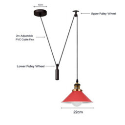 Red Industrial Pendant Light Vintage Edison 22Cm Metal Shade Adjustable 2M Cable Ceiling Lamp For Kitchen Island 60W E27 Bulb Base - thumbnail 2