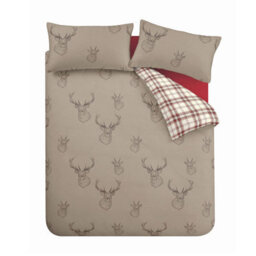 Catherine Lansfield Stag Check Reversible King Duvet Cover Set With Pillowcases Natural - thumbnail 4