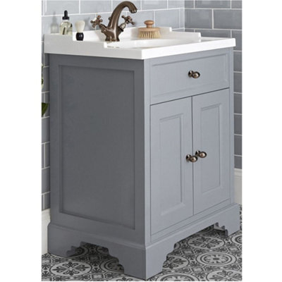 Homestylestore 630mm Light Grey Bathroom Vanity Unit With Basin And Bronze Round Handles - image 1