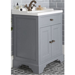Homestylestore 630mm Light Grey Bathroom Vanity Unit With Basin And Bronze Round Handles - thumbnail 1
