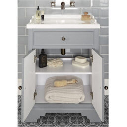 Homestylestore 630mm Light Grey Bathroom Vanity Unit With Basin And Bronze Round Handles - thumbnail 3