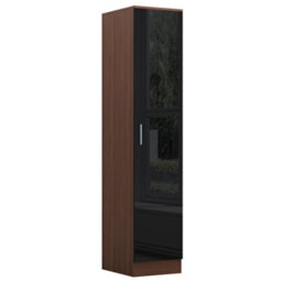 Reflect 1 Door Plain Wardrobe, 5 Drawer Chest, 2X 2 Drawer Bedsides - Black Gloss & Walnut - Modern Bedroom Furniture Set - thumbnail 7