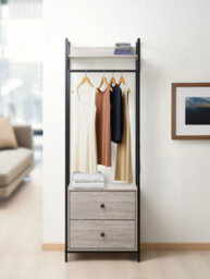 Alva Open Double Wardrobe With 2 Drawers Grey Oak Storage Clothes Hanging Rail Stand - thumbnail 1