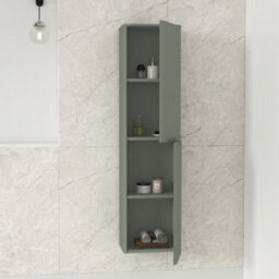 Royal Bathrooms Venice 1400 X 350mm Sage Green 2-Door Groove Handle Wall Hung Tall Boy Bathroom Cabinet Storage Cupboard Unit - thumbnail 3