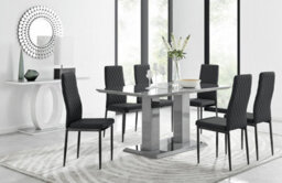 Furniturebox Imperia Grey High Gloss 6 Seater Dining Table With Structural 2 Plinth Column Legs 6 Black Faux Leather Black Leg Milan Chairs - thumbnail 1