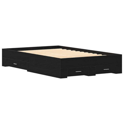 Berkfield Modern Bed Frame With Drawers Black Oak 120X190 Cm Engineered Wood - image 1
