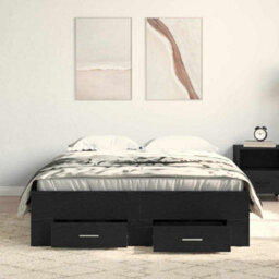 Berkfield Modern Bed Frame With Drawers Black Oak 120X190 Cm Engineered Wood - thumbnail 4