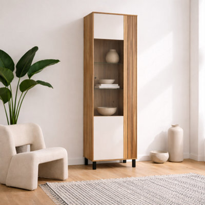 Wyld Haus Pandrup Glass Door Display Cabinet In Cream And Oak - image 1
