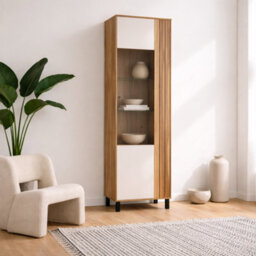 Wyld Haus Pandrup Glass Door Display Cabinet In Cream And Oak