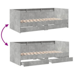 Berkfield Daybed With Drawers Without Mattress Concrete Grey 100X200 Cm - thumbnail 8