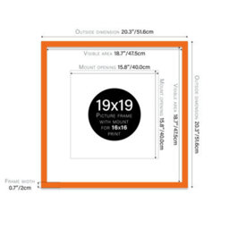 "19X19"" Orange Picture Frame - 19X19"" Square Frame With 16X16"" Mount For 19X19""/16X16"" Pictures Vintage Style Gallery Wall, 1 Pack" - thumbnail 2