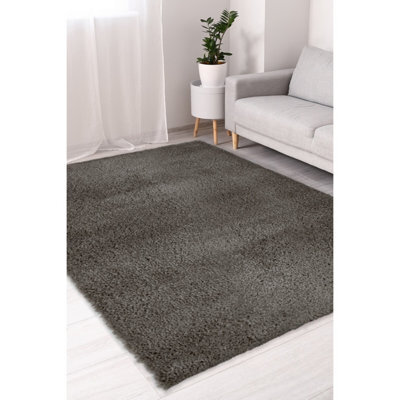Melrose Super Soft Venus Shaggy Snuggly Plain Charcoal Area Rug 080/150Cm - image 1