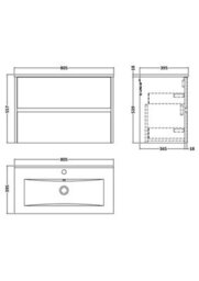 Nuie Havana Wall Hung 2 Drawer Vanity Basin Unit & Minimalist Ceramic Basin, Modern Sink Vanity Unit In Metallic Slate With White - thumbnail 3