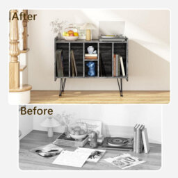 Huhote Stylish Vinyl Record Stand With 3 Tiers For Up To 200 Albums In Grey Player Stand End Table Turntable Stand Side Table - thumbnail 3