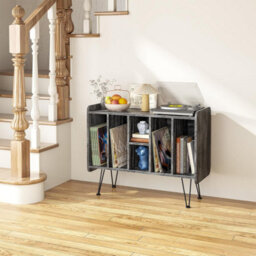 Huhote Stylish Vinyl Record Stand With 3 Tiers For Up To 200 Albums In Grey Player Stand End Table Turntable Stand Side Table