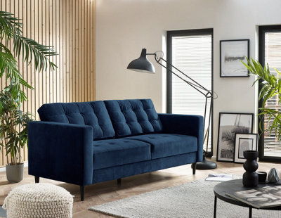 Furniturebox Jenna 3 Seater Navy Blue Velvet Sofa With Solid Wood Frame - image 1